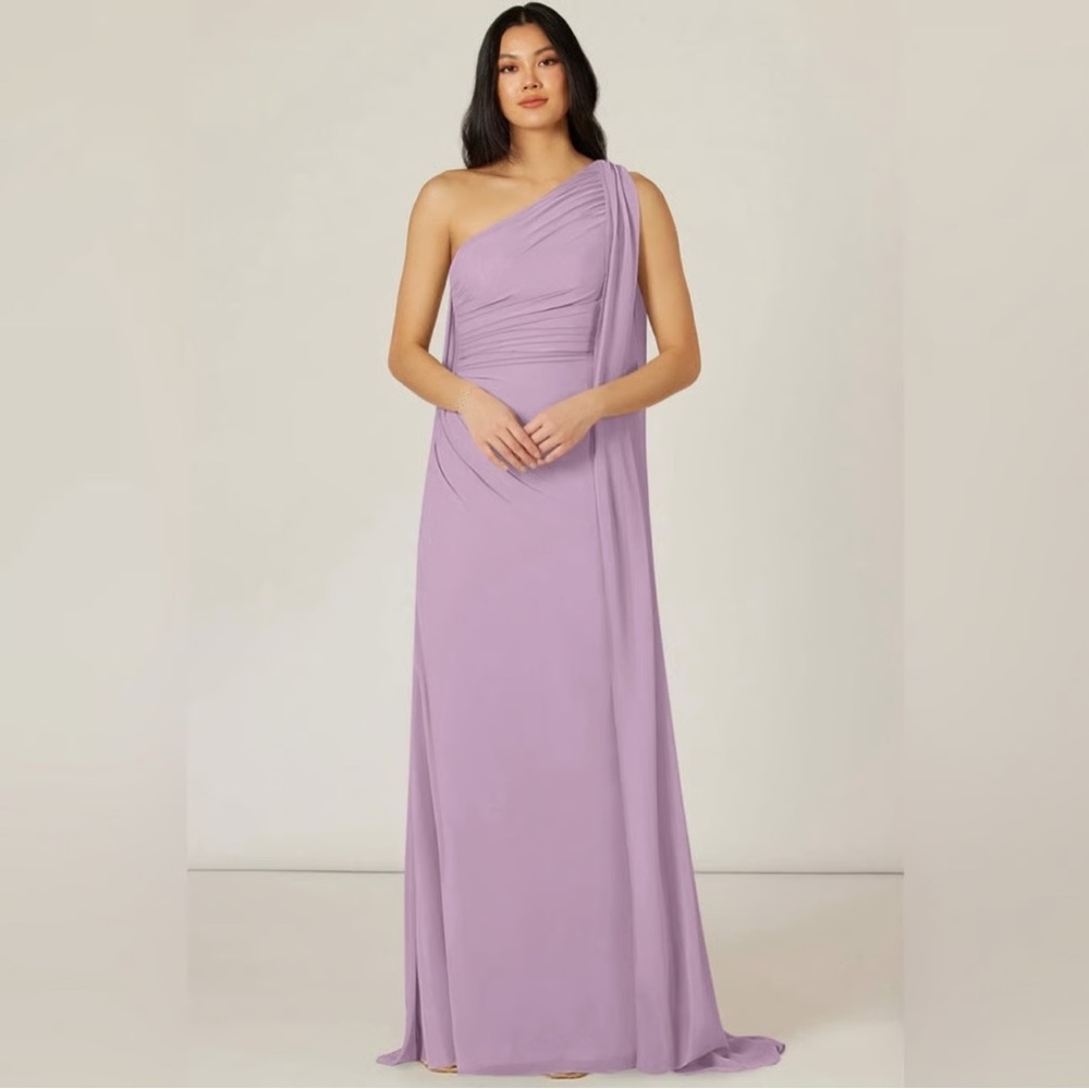 Azazie Wisteria One Shoulder Cape Gown
